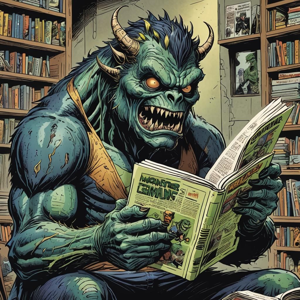 Monster Reading a Comic Book