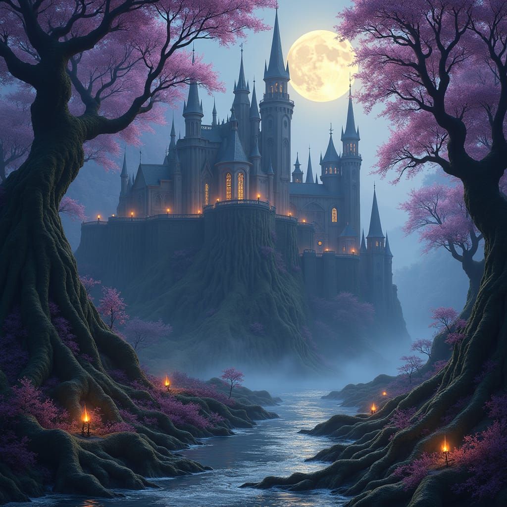 Elven Castle in Enchanted Forest, Hildebrandt Style