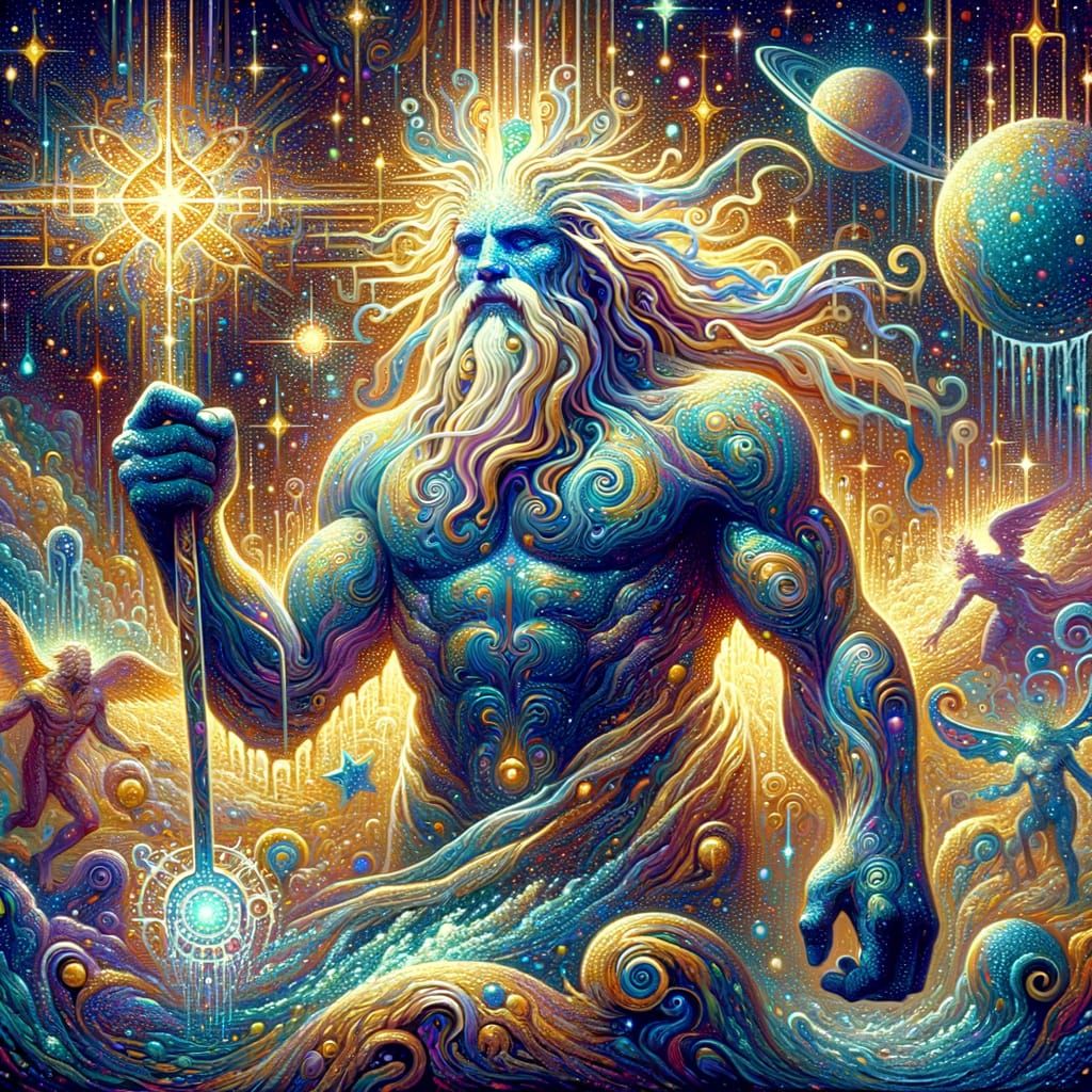 Cosmic Deity Zom: Impasto Painting of Eternal Hydration