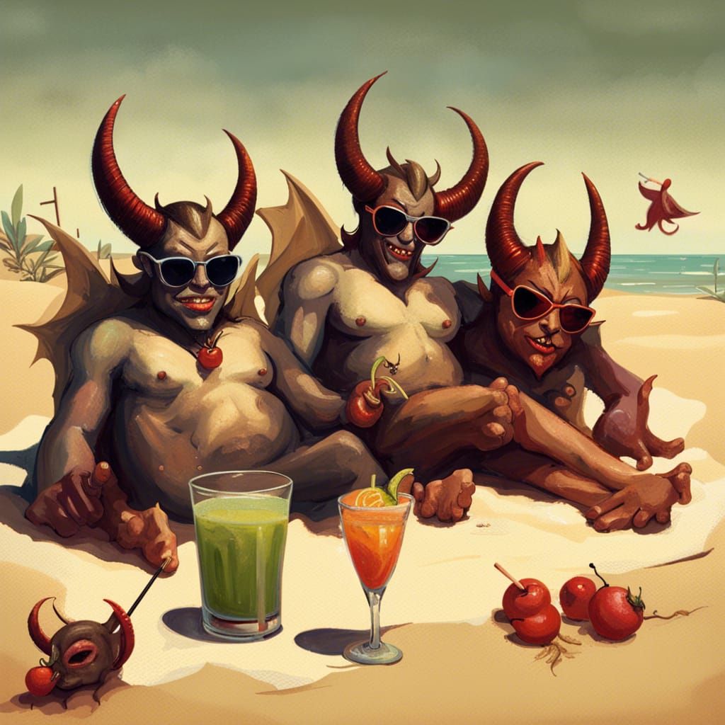 Devils on Vacation: A Sinister Beach Scene