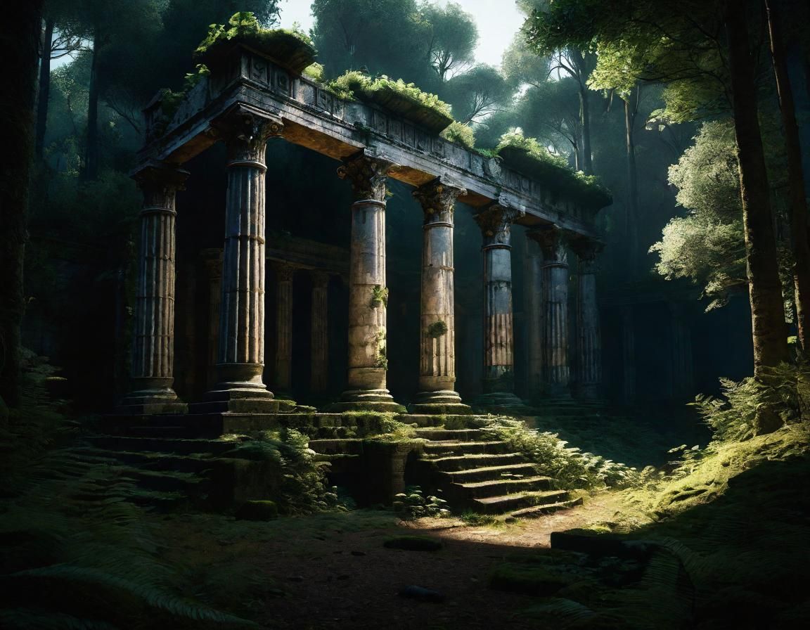 Forgotten Roman Ruin in Dark Forest