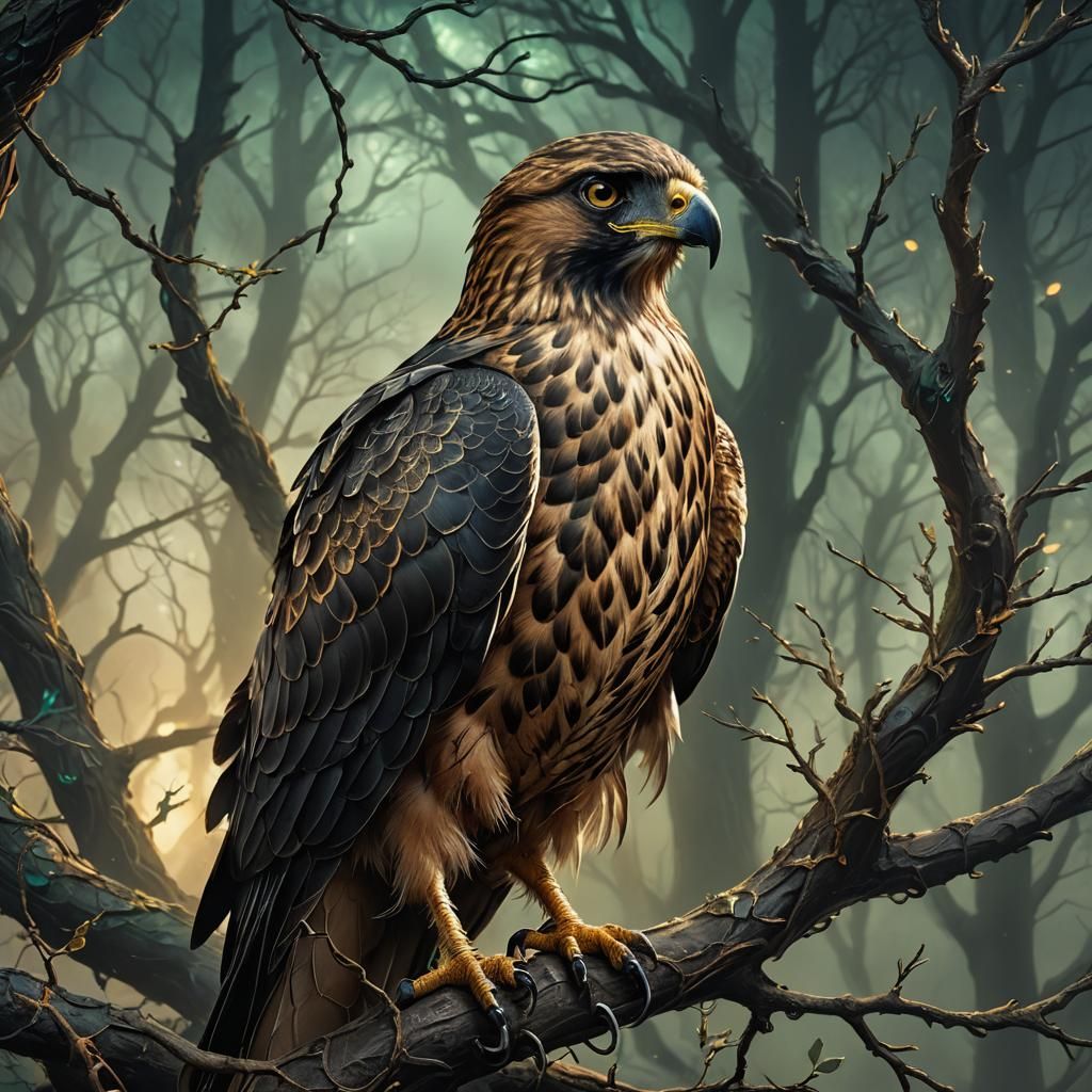 Jeweled Hawk Portrait in High Fantasy Style