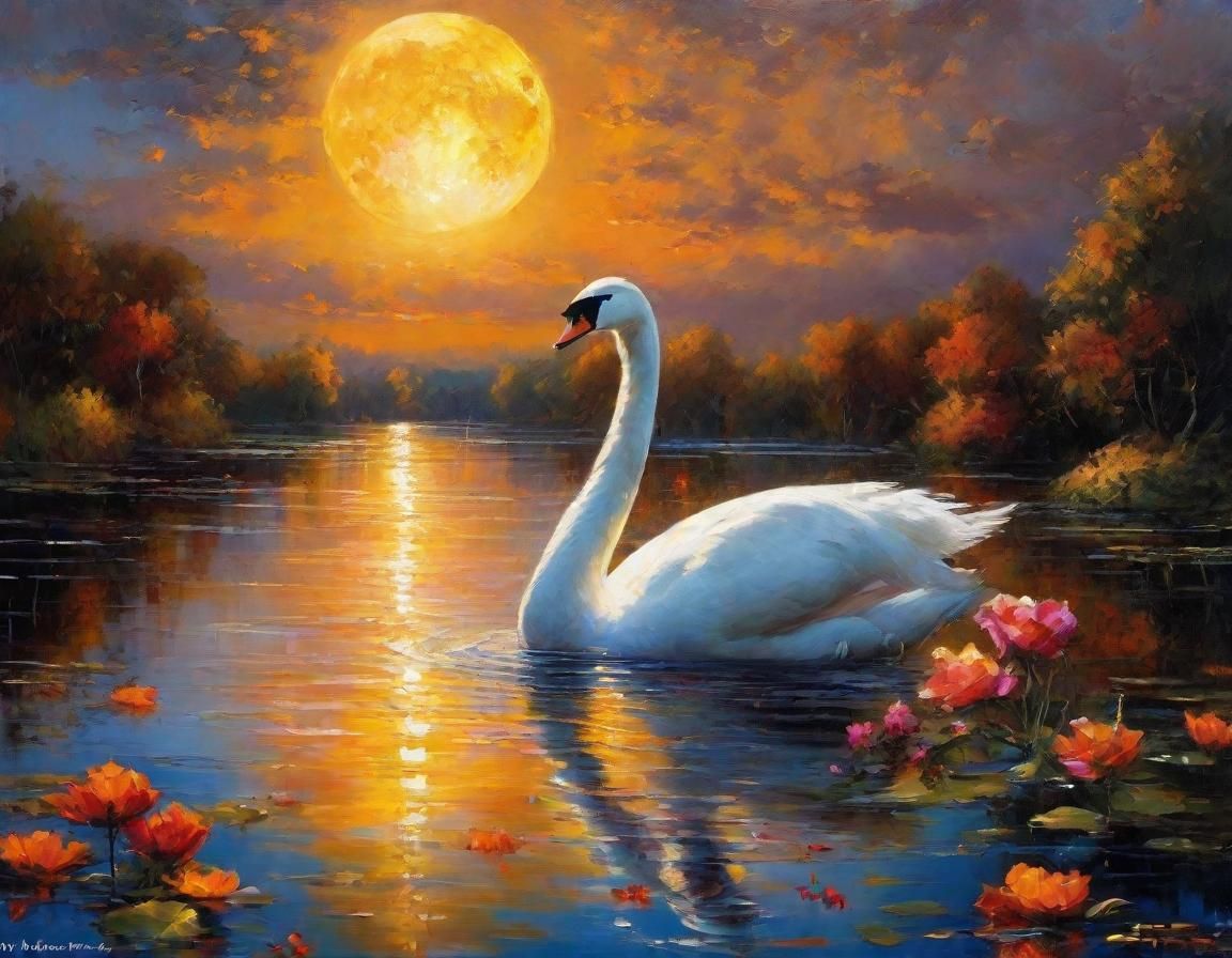 Halloween Moon Over Serene Lake in Magical Realism