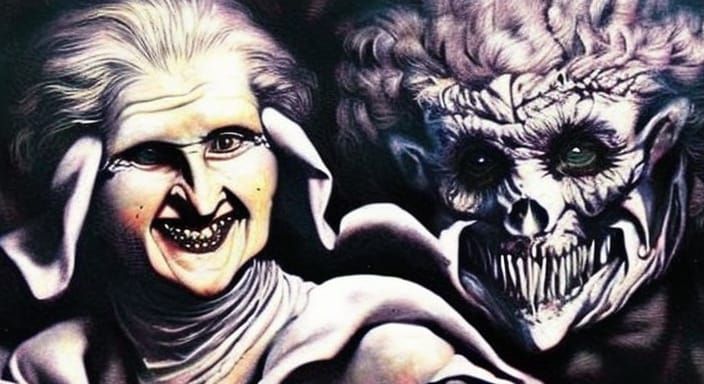 Ms. Doubtfire in a Cosmic Kitchen, Gouache Horror