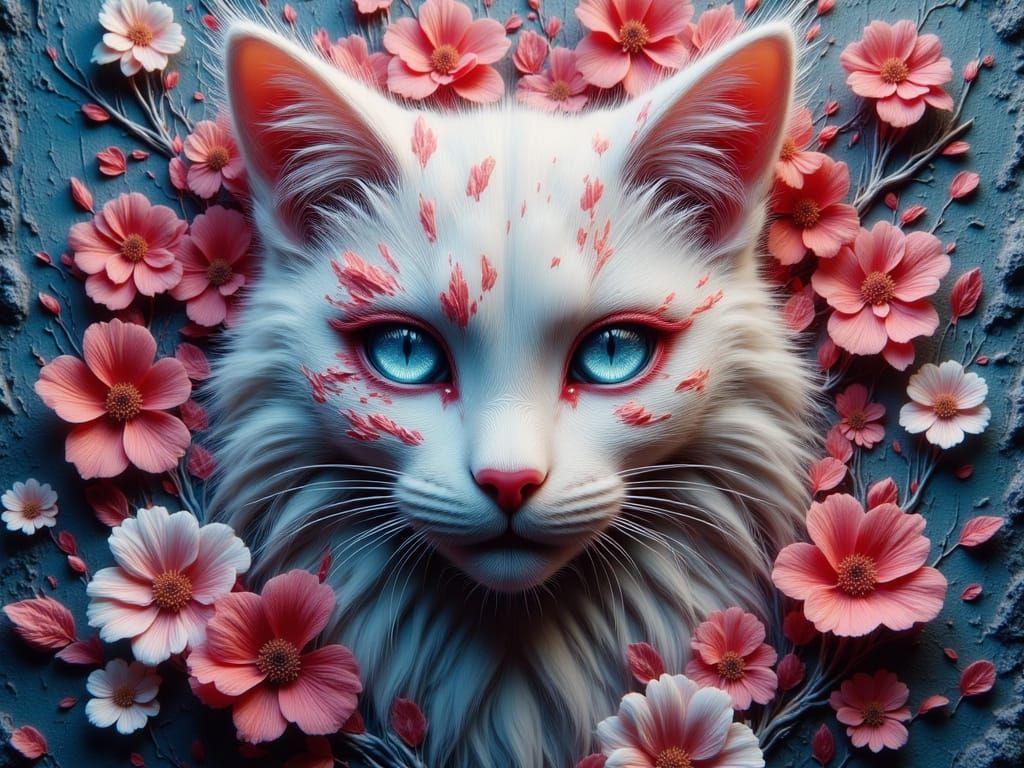 Whimsical Plaster Portrait of a Feline Beauty