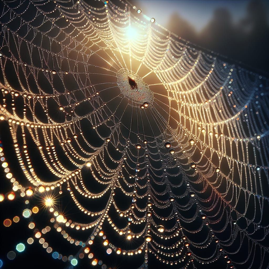 Spiderweb Dewdrops in Morning Sunlight