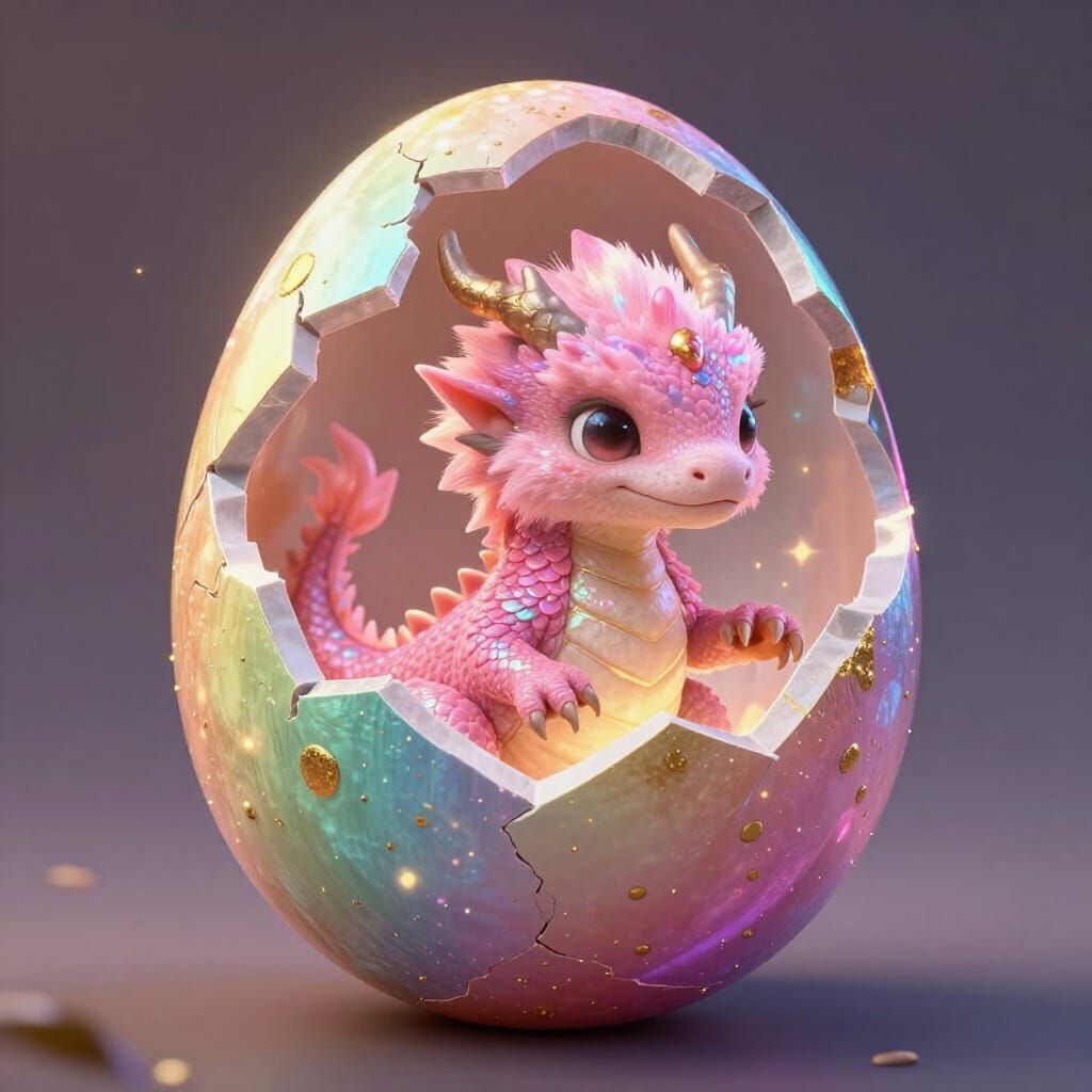 Pink Baby Dragon Hatches From Rainbow Egg