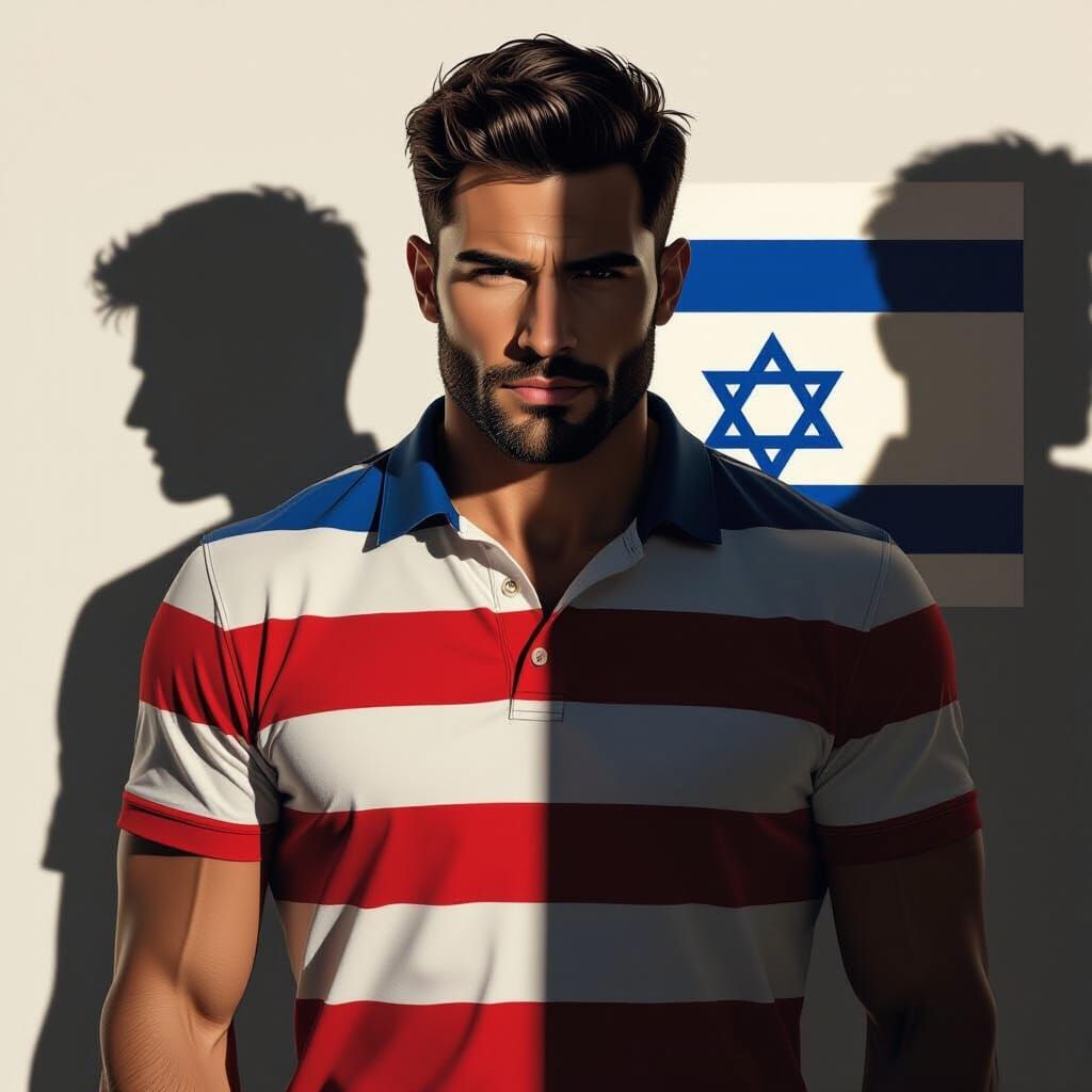 Man's Silhouette Merges US and Israeli Flags