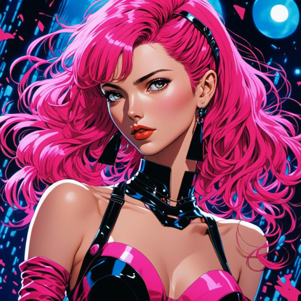 Vibrant Pink Haired Punk Woman in Anime Style