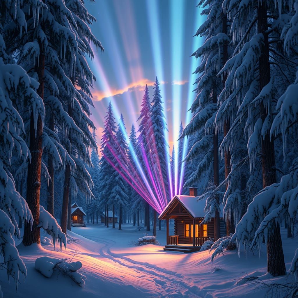 Snowy Forest at Twilight in Matte Painting Style