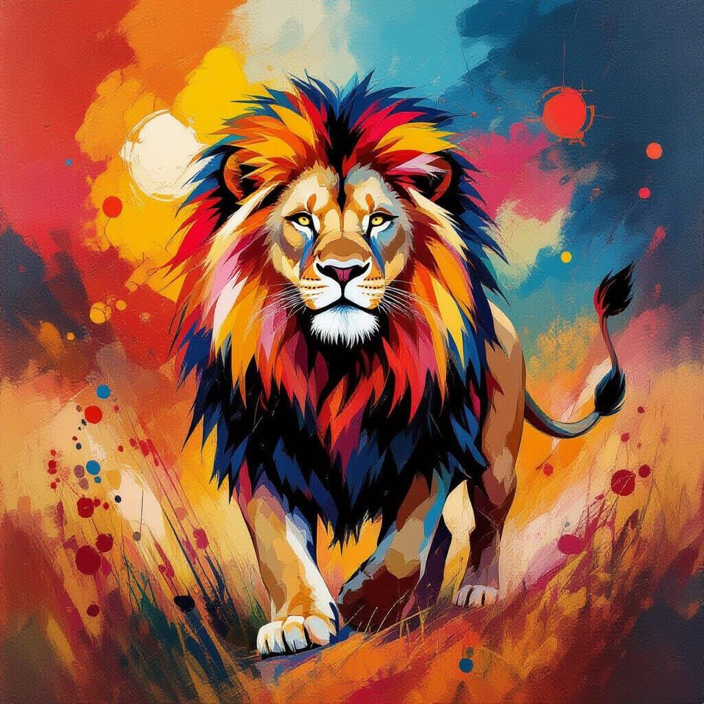 Majestic Lion in Abstract Expressionist Style