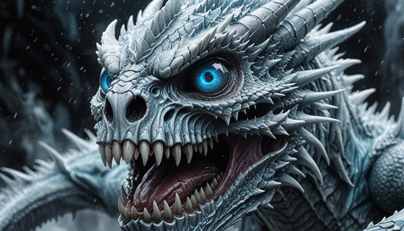 Hyperrealistic Ice Dragon Skull in Fantasy Art