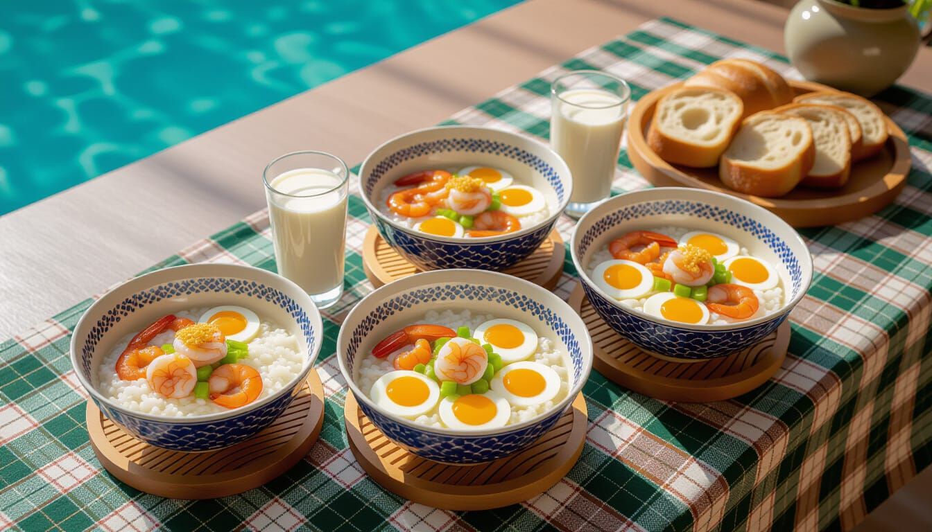 Victorian Table Setting With Seafood Rice Porridge