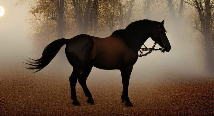 Fiery Headless Horseman in Dark Victorian Forest