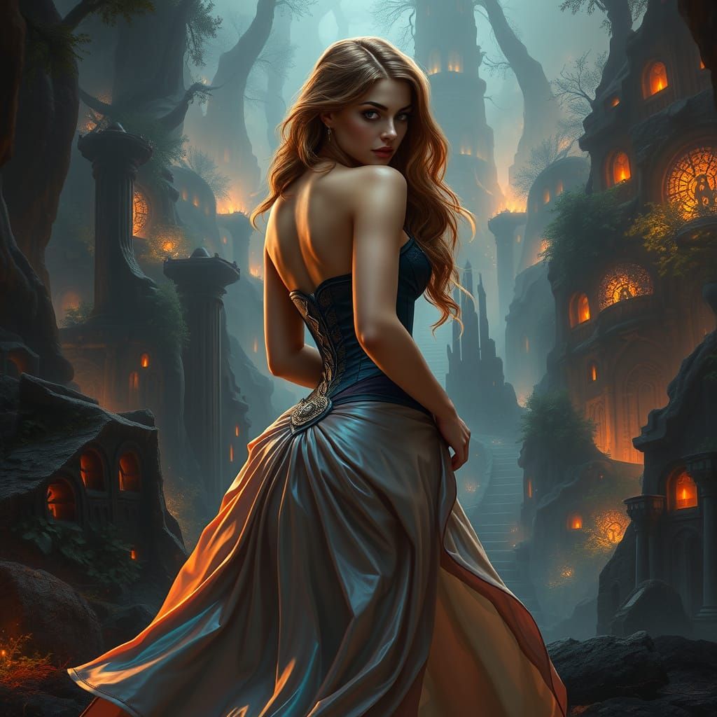 Enchanting Fantasy Goddess in Iridescent Corset