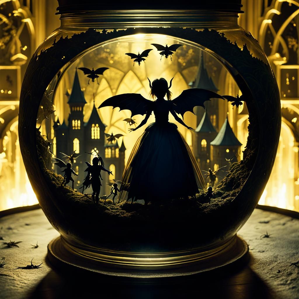 The Haunting Enchantment: Dark Fairies Trapped in a Gothic Glass Jar
