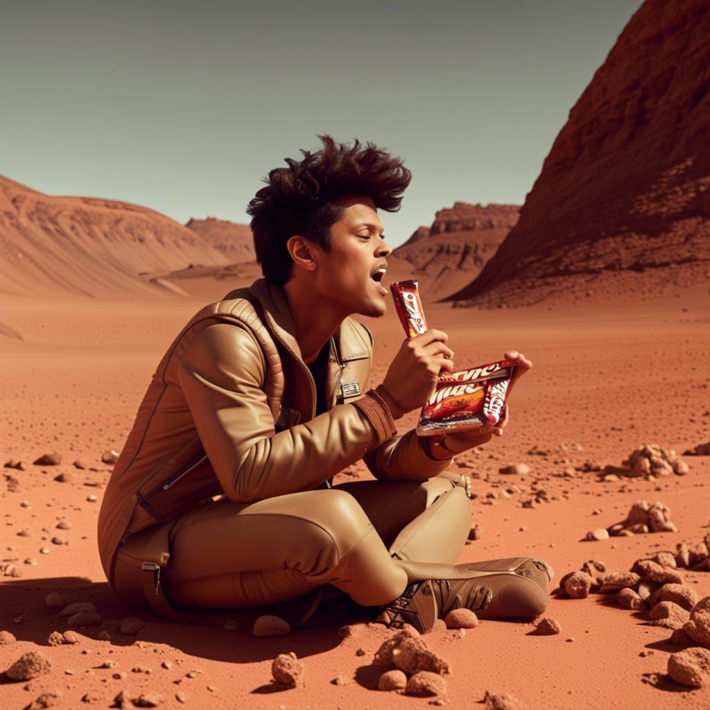 Bruno Mars on Mars Eating a Mars Bar
