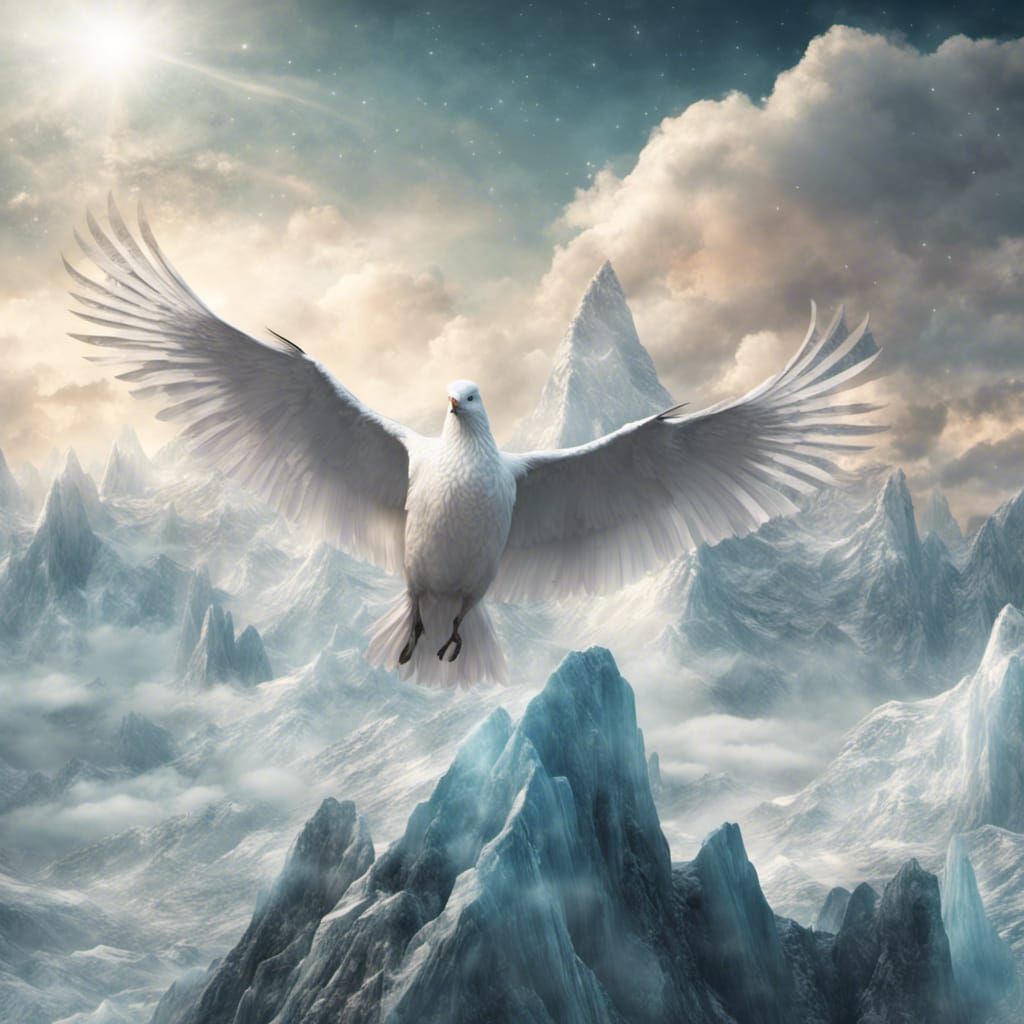 Mythical White Bird Soaring in Celestial Skies