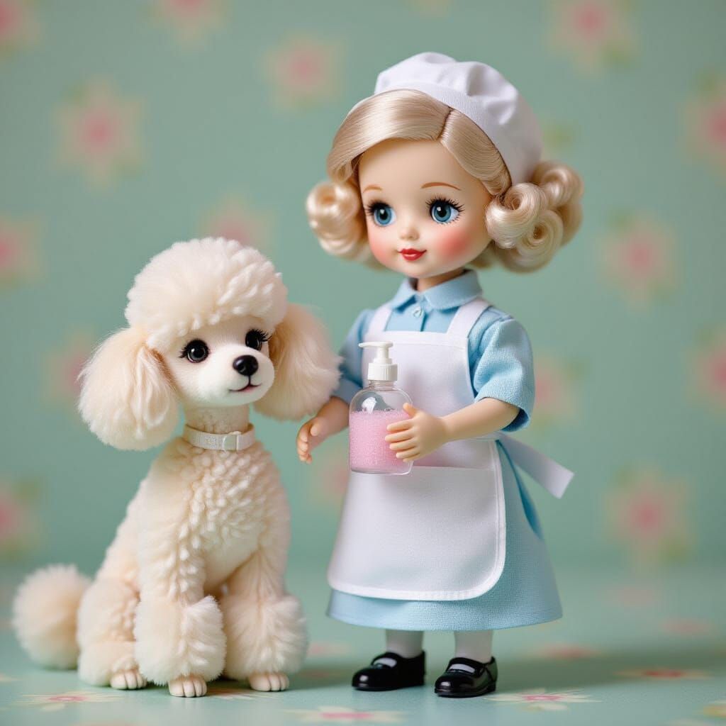 Porcelain Fembot Poodle Groomer in Collectible Doll Style
