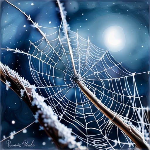 Dewy Cobweb in Starry Meadow Watercolor