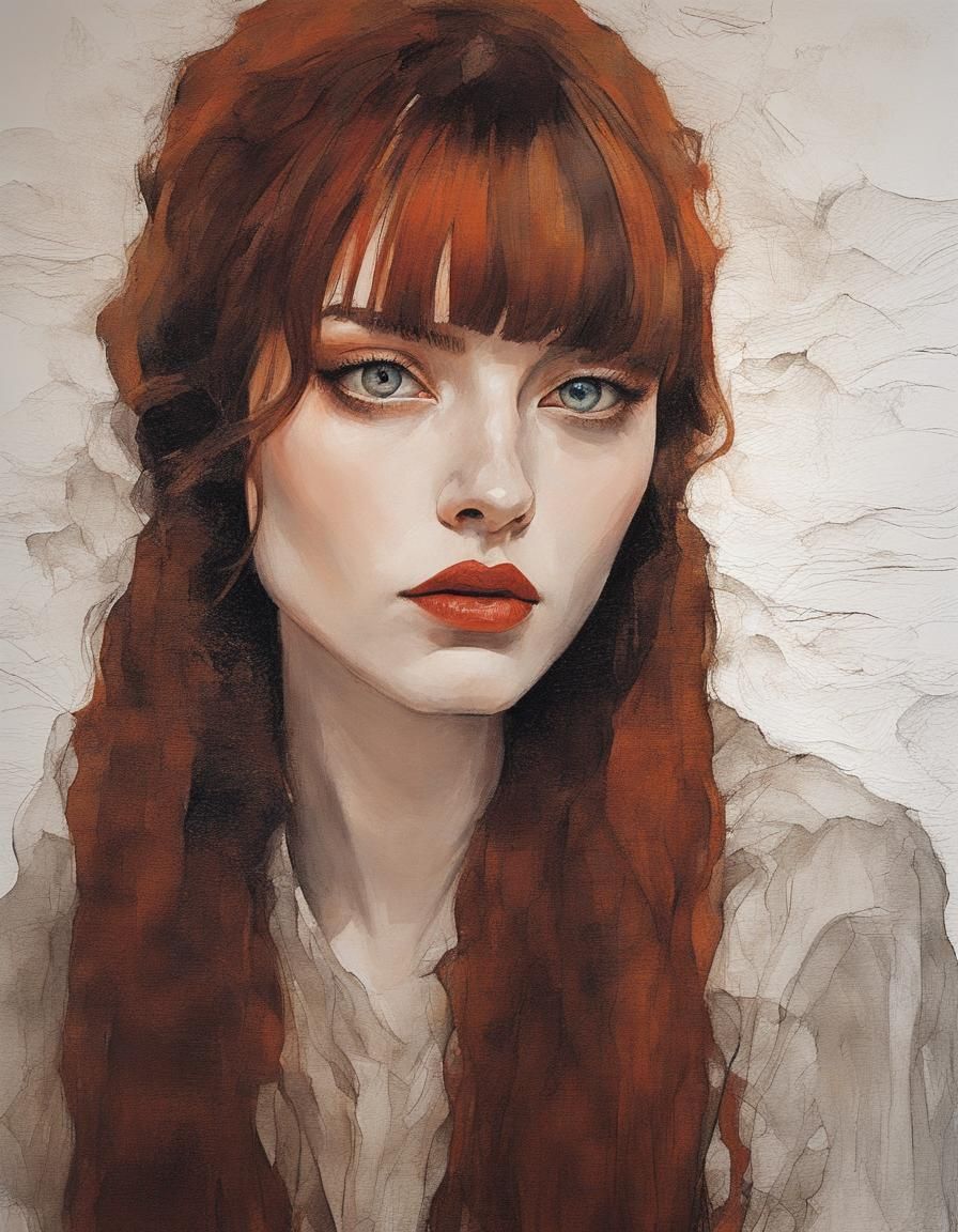 Gothic Girl Portrait in High Contrast Impasto Style