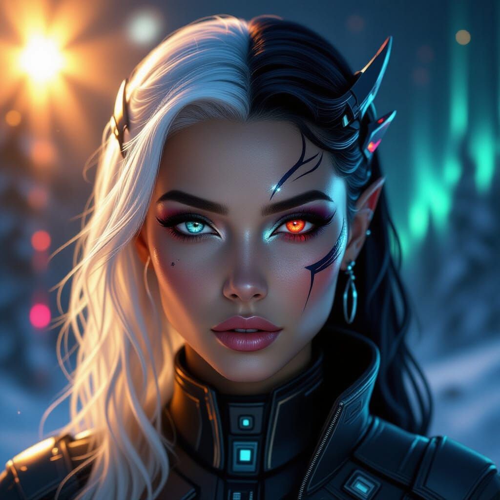 Alien Woman Portrait in Contrasting Worlds