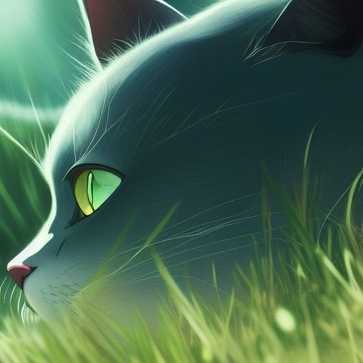 Slender Cat with Green Eyes in Anime Style