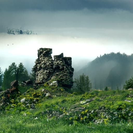Misty Medieval Castle Ruins: 1900s Style Photograph