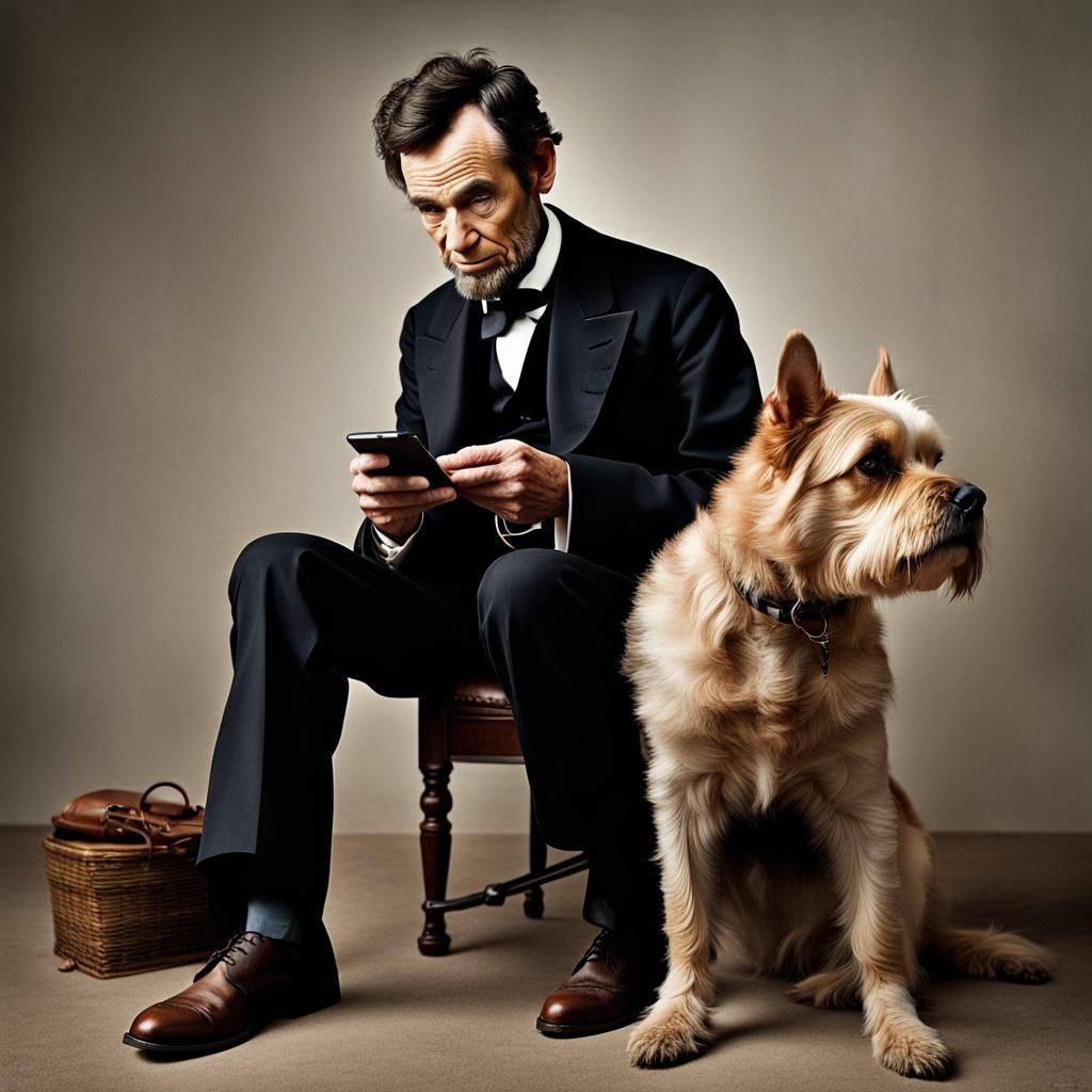 Abraham Lincoln Walks Dog and Texts: Portrait