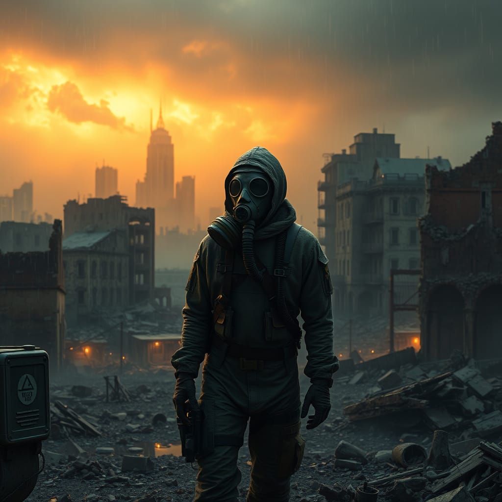 Survivor in a Desolate Cityscape, in Dark Fantasy Style