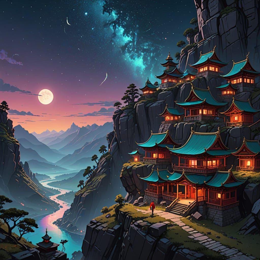Serene Cliffside Monastery in Vibrant Colors