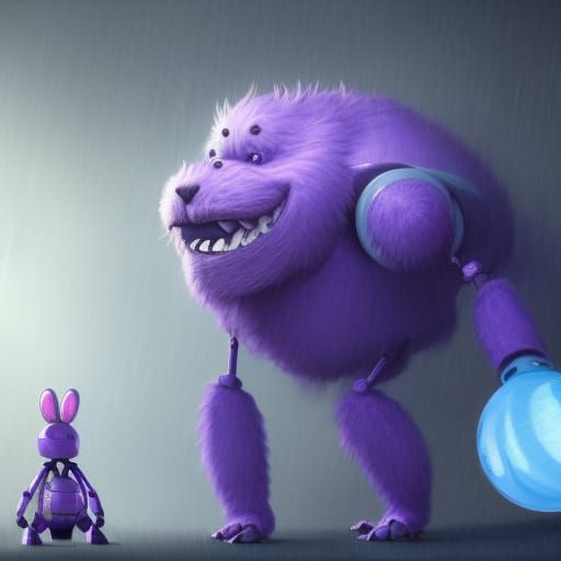Happy Purple Monster and Blue Robot Portrait