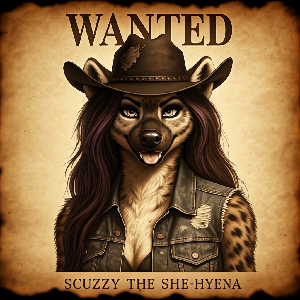 Wanted: Sepia-Toned Hyena Poster in Garmash Style