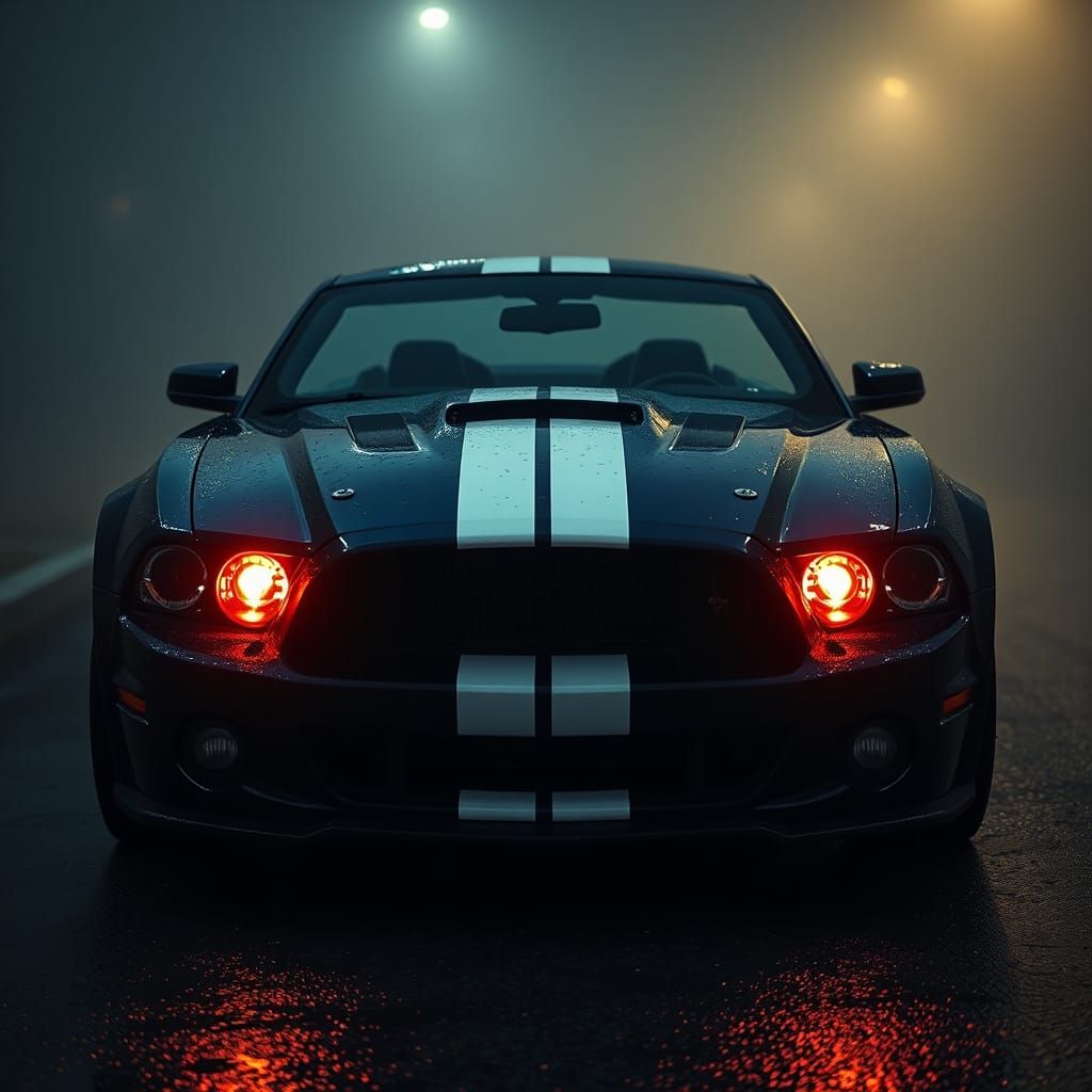 Midnight Blue Mustang Shelby Cobra in Heavy Rain