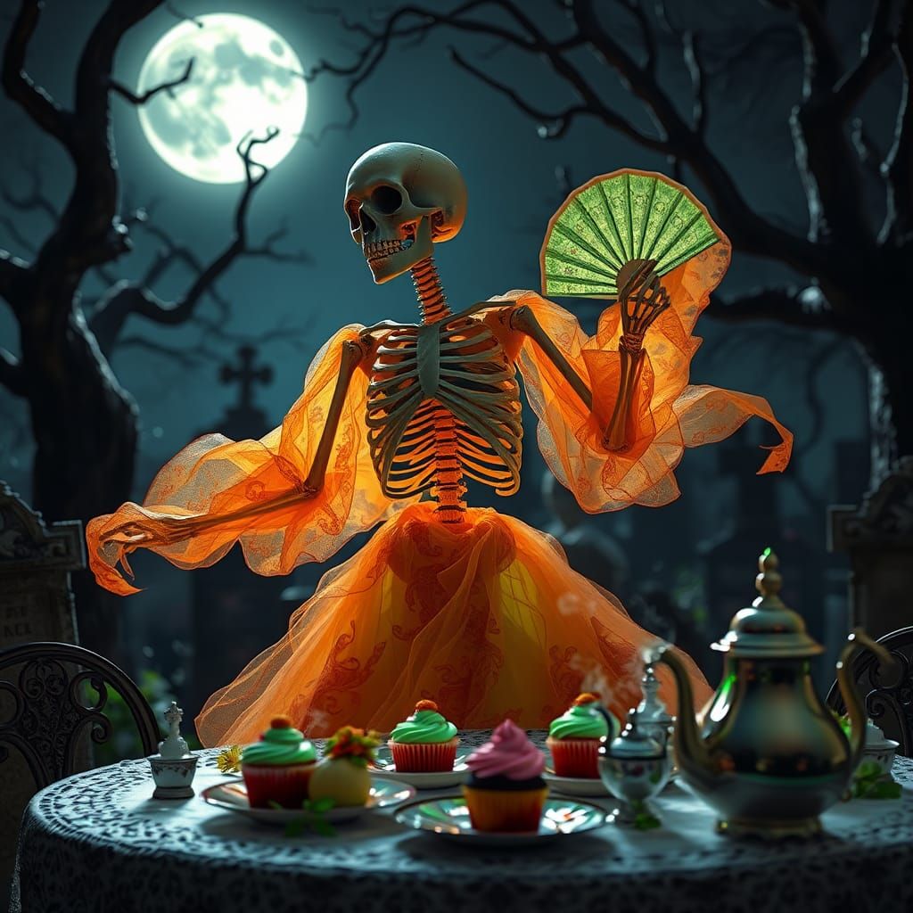 Skeleton's Graveyard Dance in Bioluminescent Gown