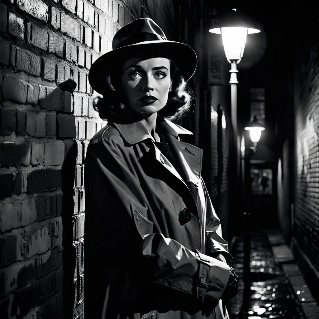 Film Noir Portrait in Ink Illustration Style