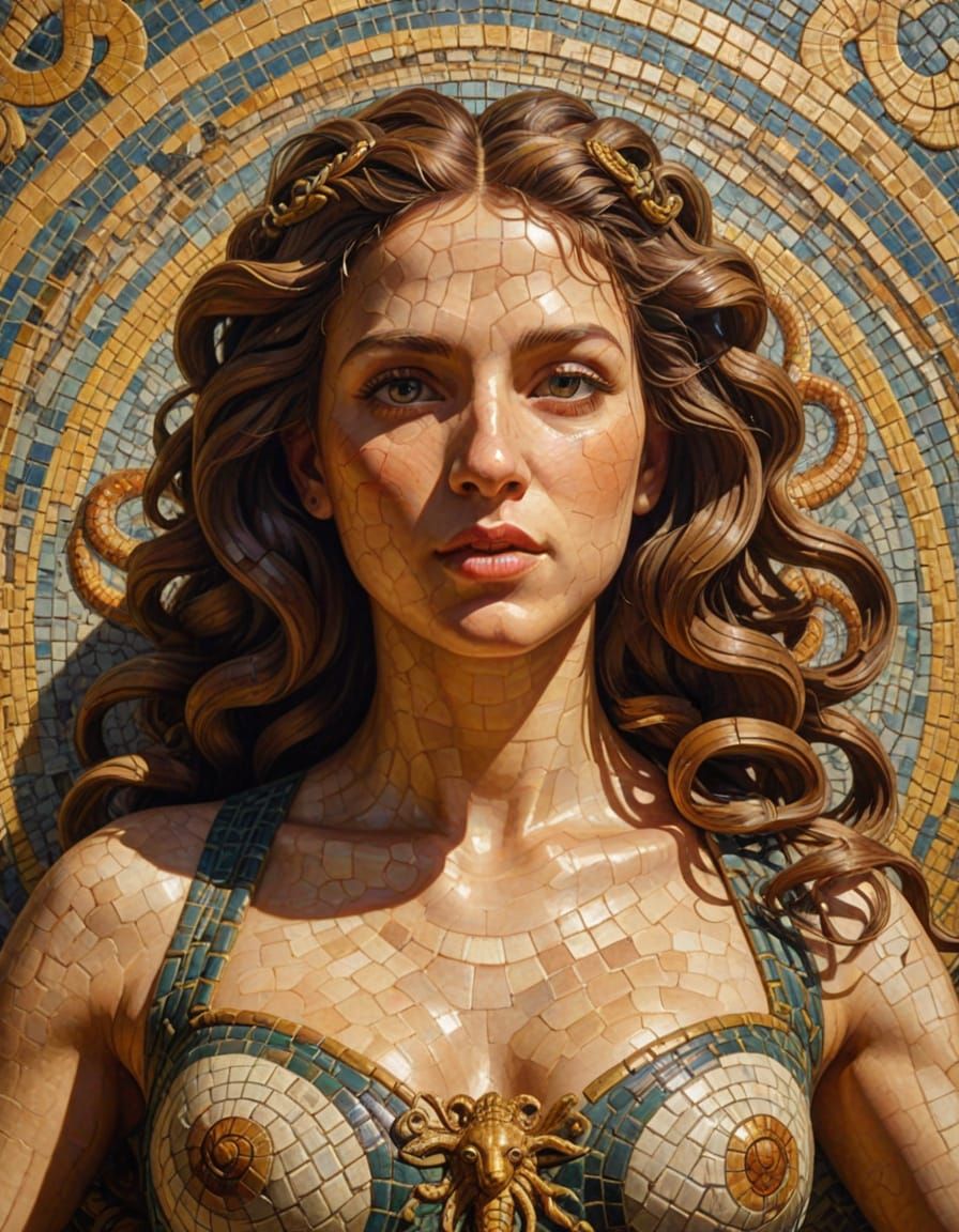 Serene Female Gorgon on Ancient Roman Mosaic Floor