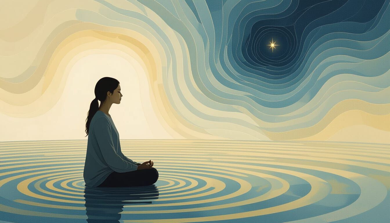 Contemplative Woman in Ethereal Landscape