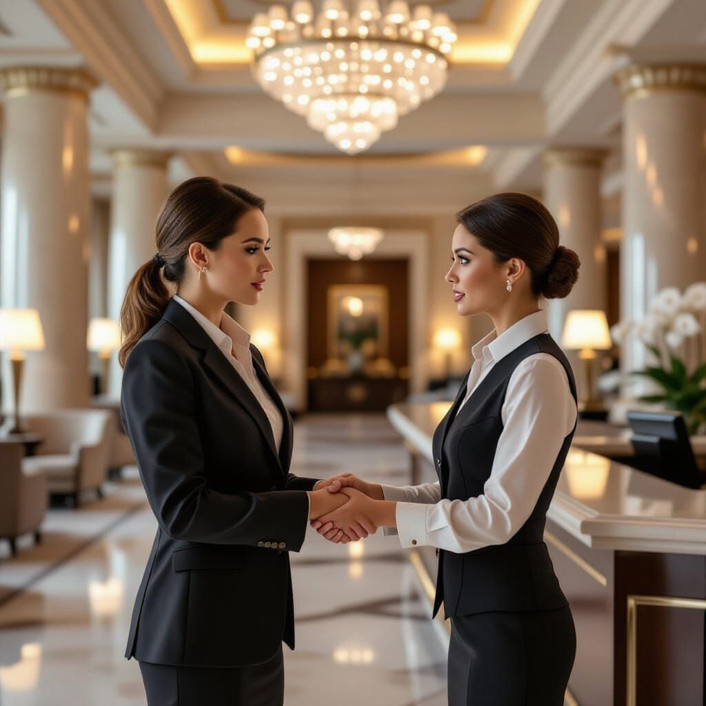 Stunned Woman Receives News in Hotel Lobby