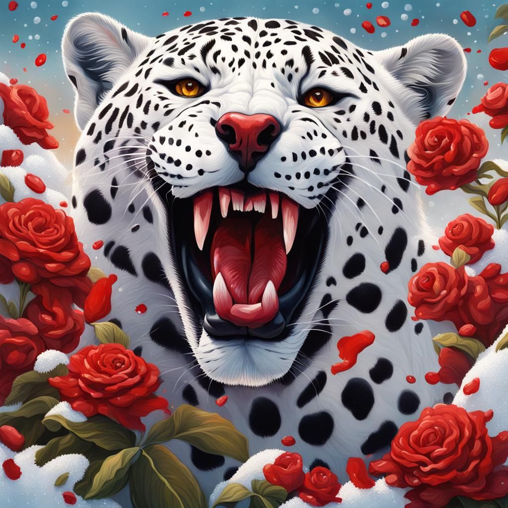 Hyperrealistic White Jaguar in a Snowy Landscape
