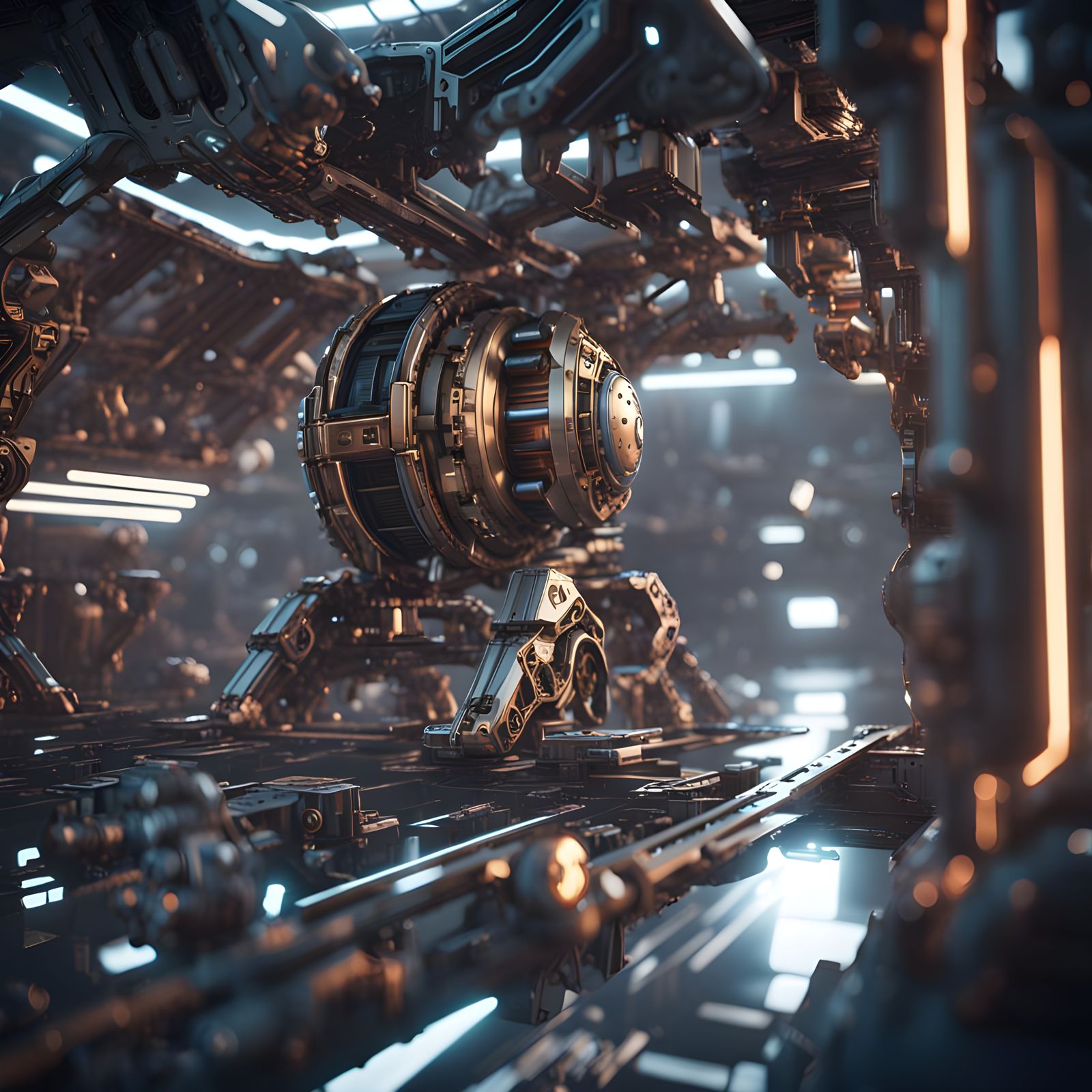 Surreal Futuristic Mechanism Revealed in Polished Metal Glor...