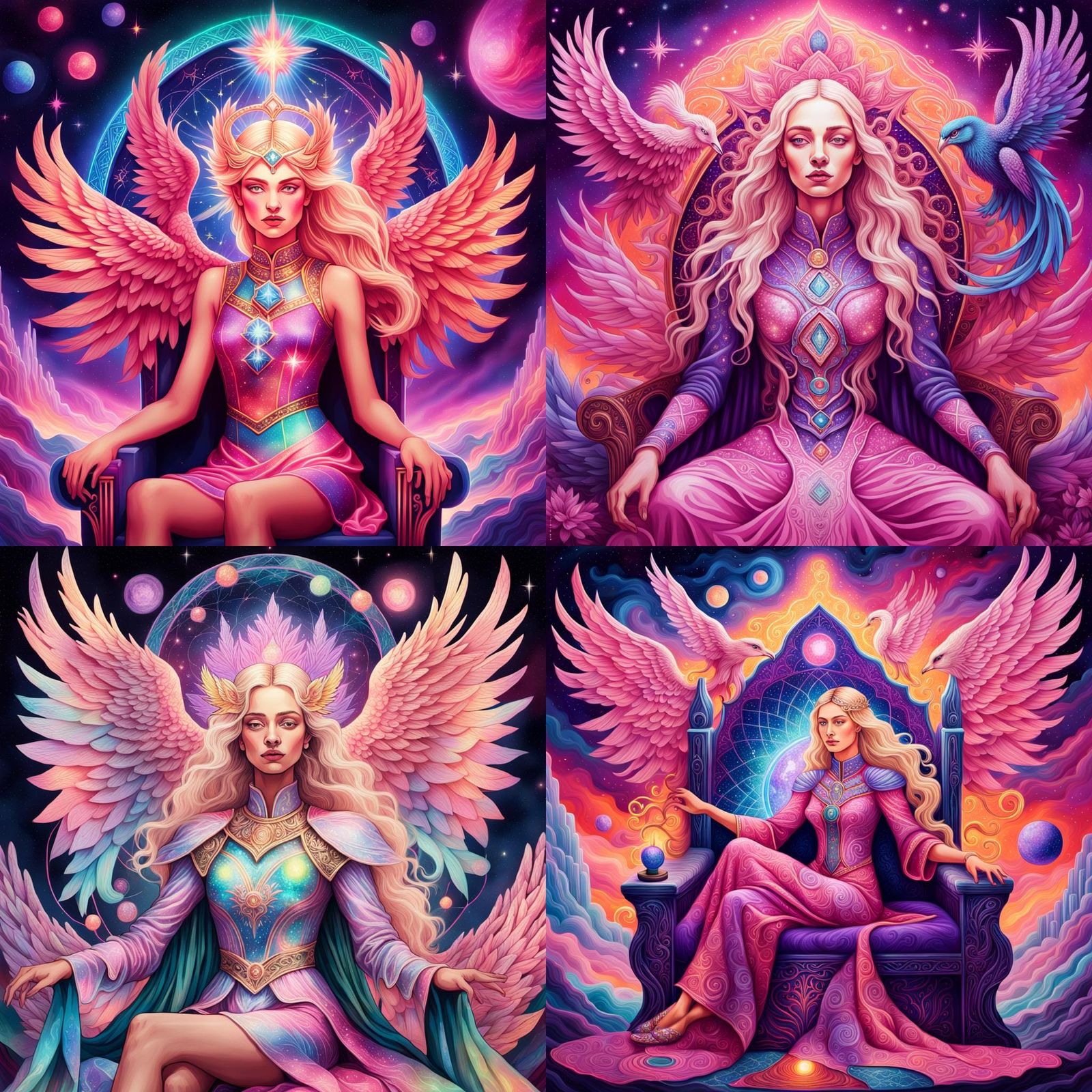Tarot Reader Phoenix in Pink Tones, Holographic Illustration