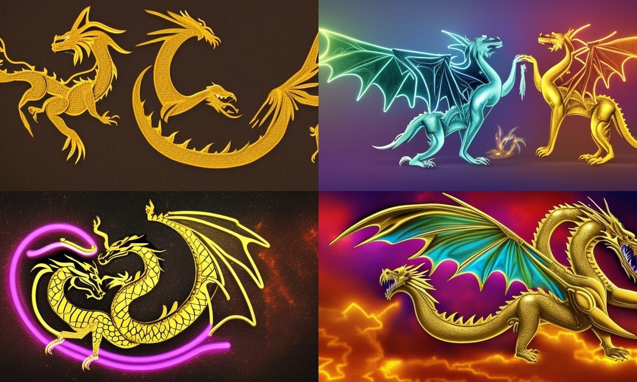 Diamond Wolf and Golden Dragon on Neon Bridge