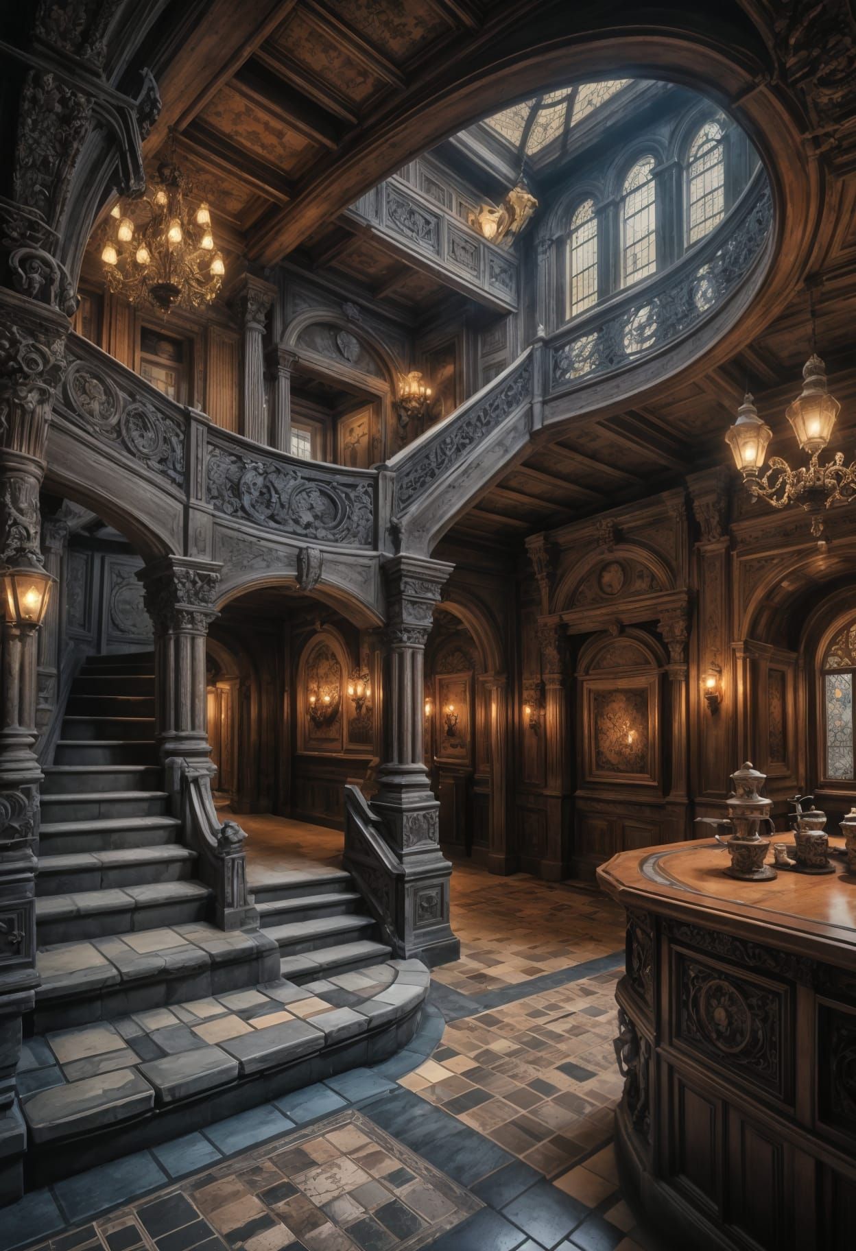 Grand Hallway in Hyperrealistic Detail