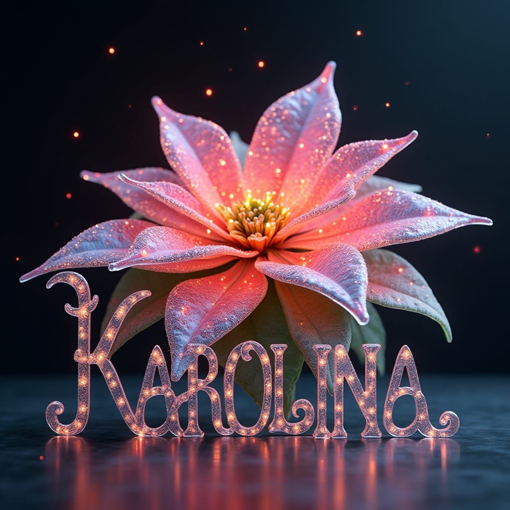 Vibrant Pastel Poinsettia Adorns a Glossy Surface with Twink...