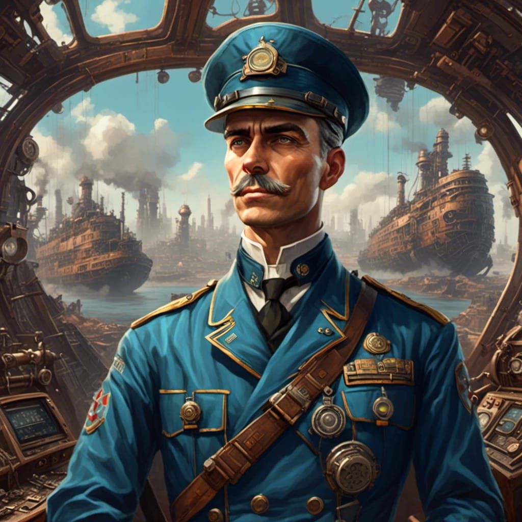 Airship Captain Portrait in Dieselpunk Style