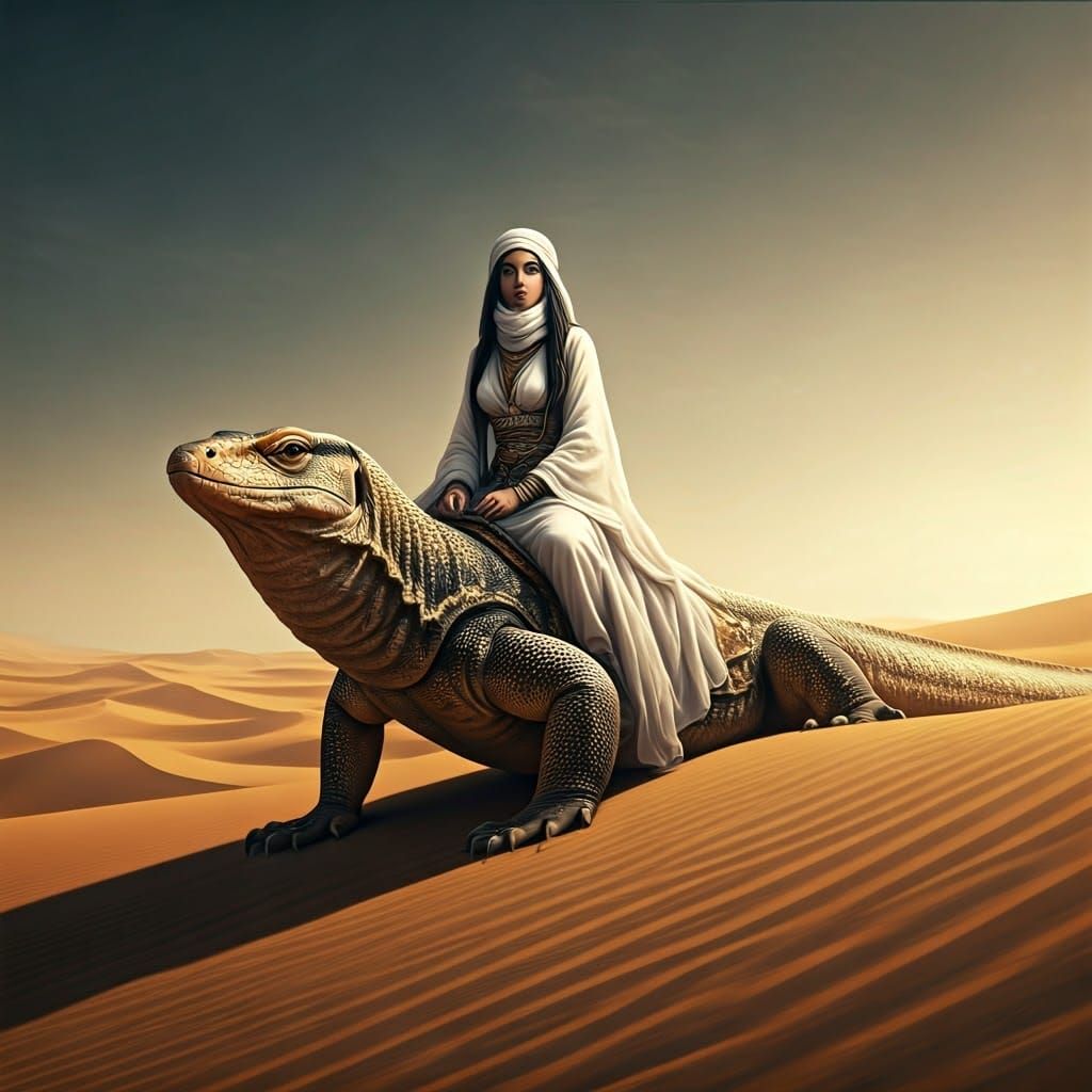Regal Desert Warrior Rides Majestic Monitor Lizard Through E...