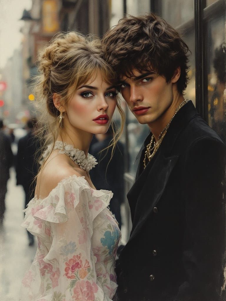 1970s Mod London Couple in Watercolor Style