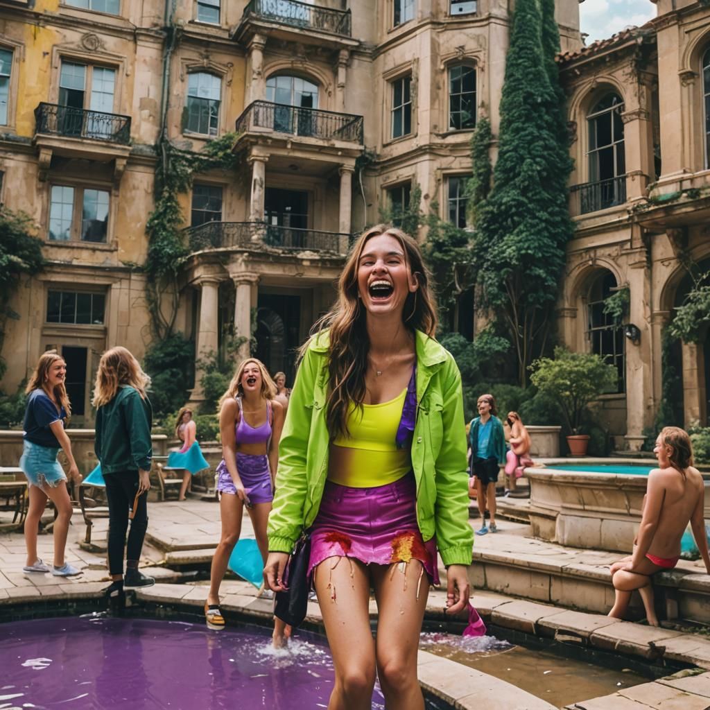 Girl Crying at Mansion Pool Party