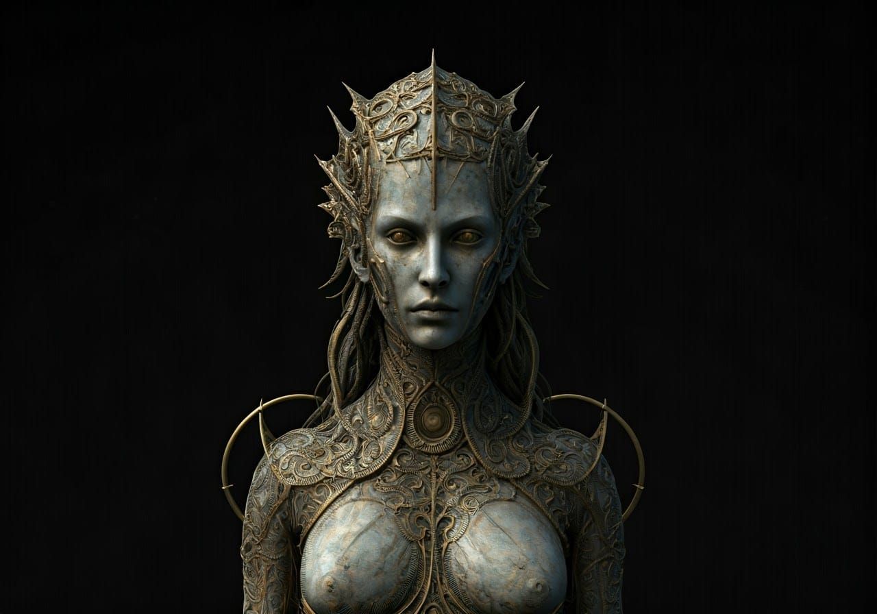 Biopunk Statue and Demons, Canaletto Style